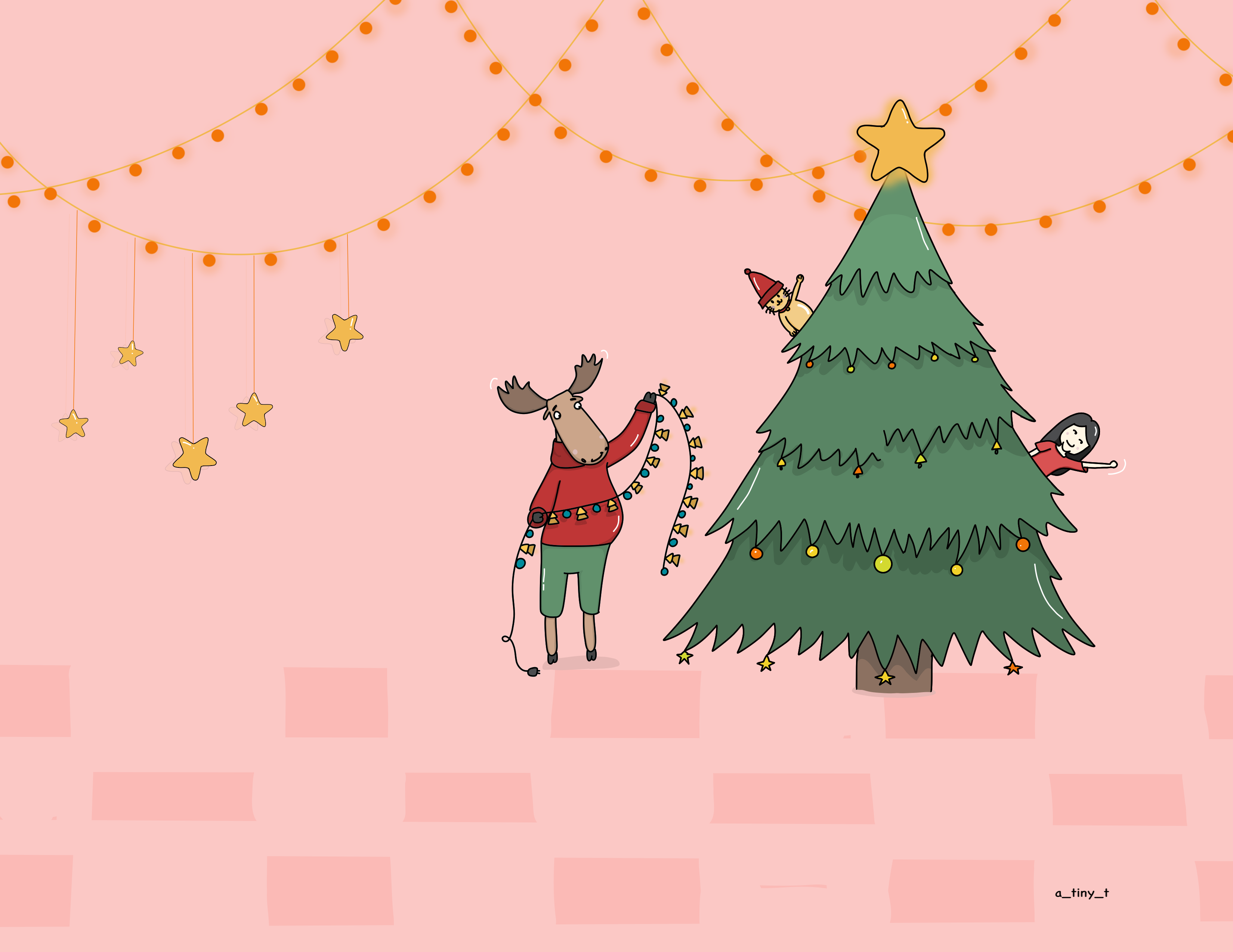 Christmas with Moose art caricature character design christmas christmas tree cute december digital art drawing graphic design illustration moose solid vector winter