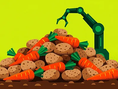 The Automated Harvest: AgriTech in Flat Vector Illustrations agriculture agritech automation conceptual farming harvesting illustration robotics web