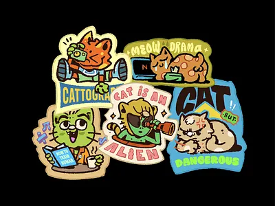 Meowdrama Sticker Pack Design alien cartoon cat dangerous drama drawing fun graphic design illustration meowdrama painting photography playful unique