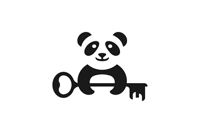 Panda House Logo animal black branding cute design exclusive holding home house illustration key logo minimalist negative panda simple space vector
