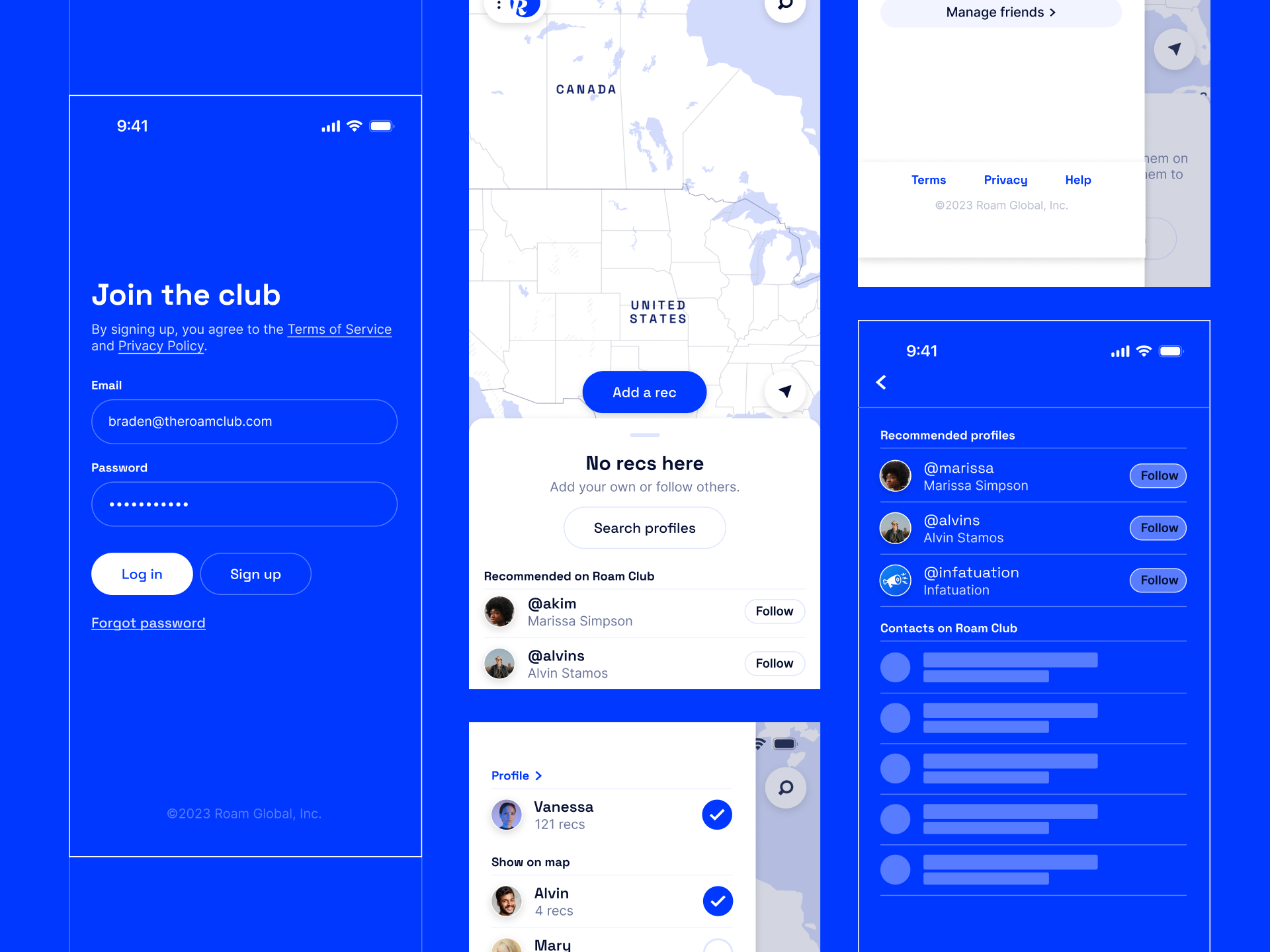 Roam Club – Travel app with recommendations app branding club design discovery live map map mobile app places roam travel ui ux