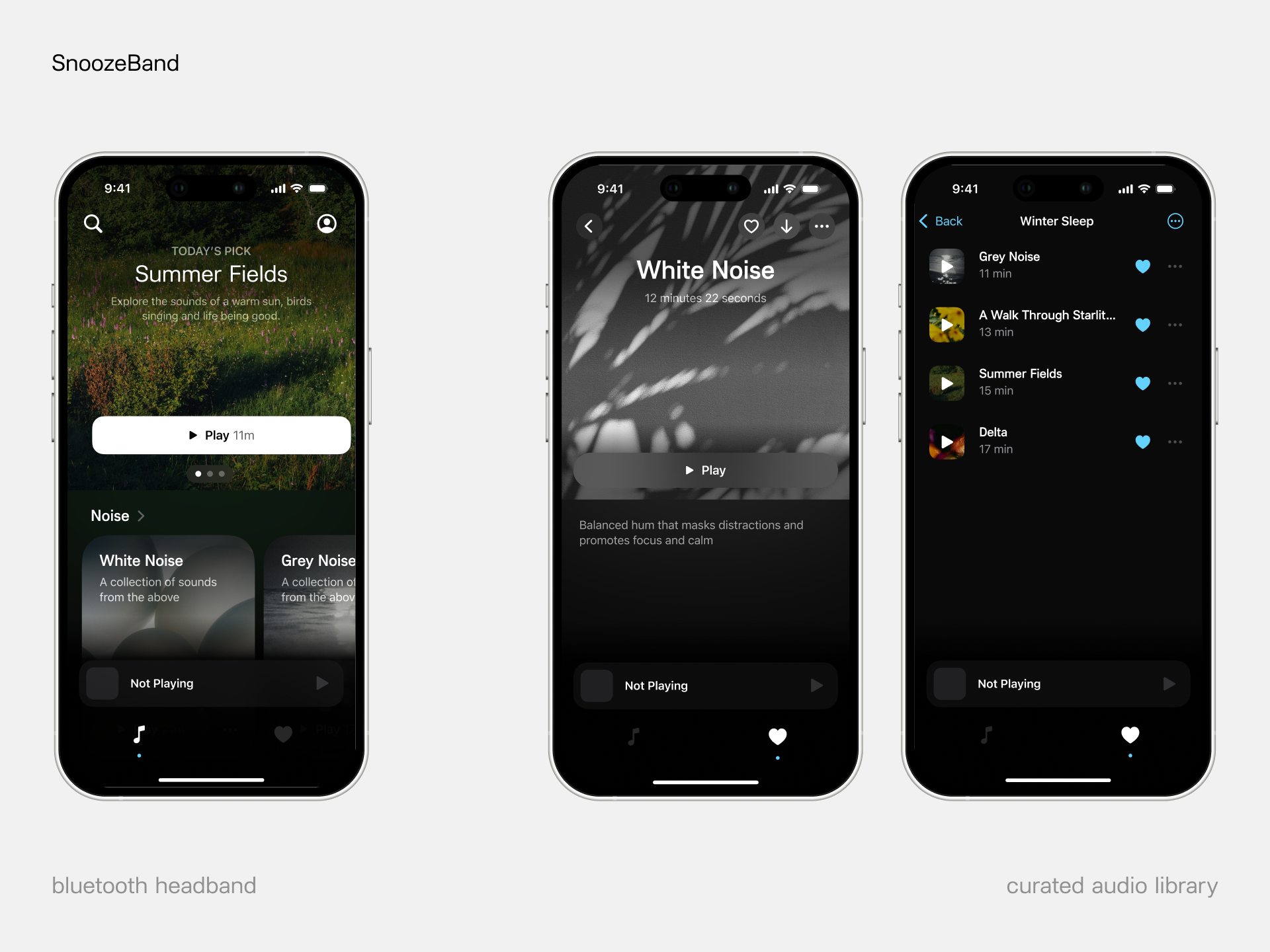 SnoozeBand – Accompanying app for sleeping mask app audio bed design mobile app mood sleep sleep app ui ux