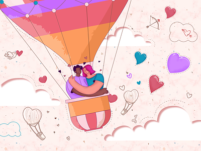 Happy Valentine's day! ballon blue couple design graphic design happy valentines day heart holiday illustration love man people pink purple red ui ux valentine with love woman