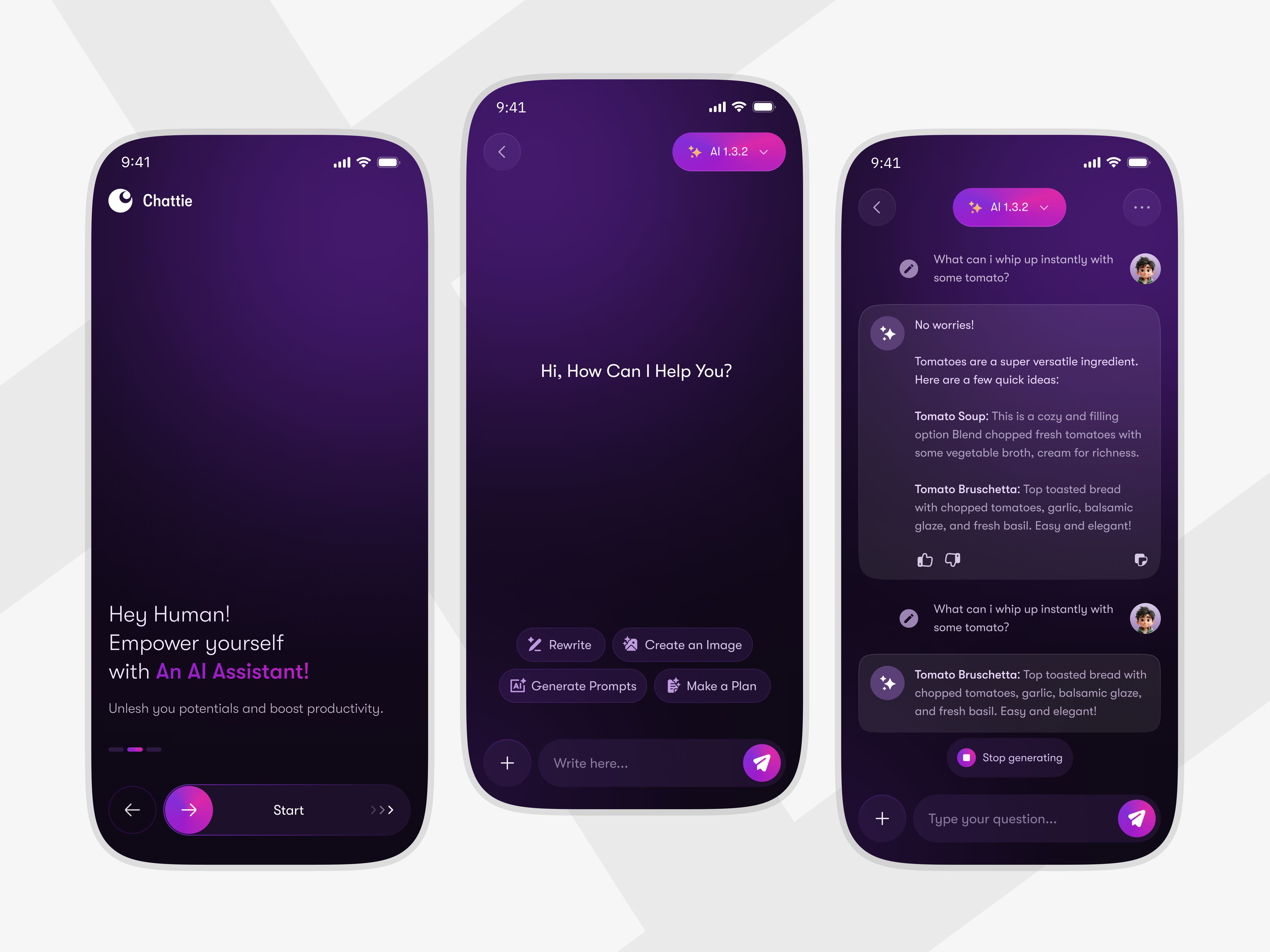 AI Chatbot and Image Generator Mobile App ai ai app ai assistant ai chatbot app design artificial intelligence chat gpt chatbot image generator app mobile app ui