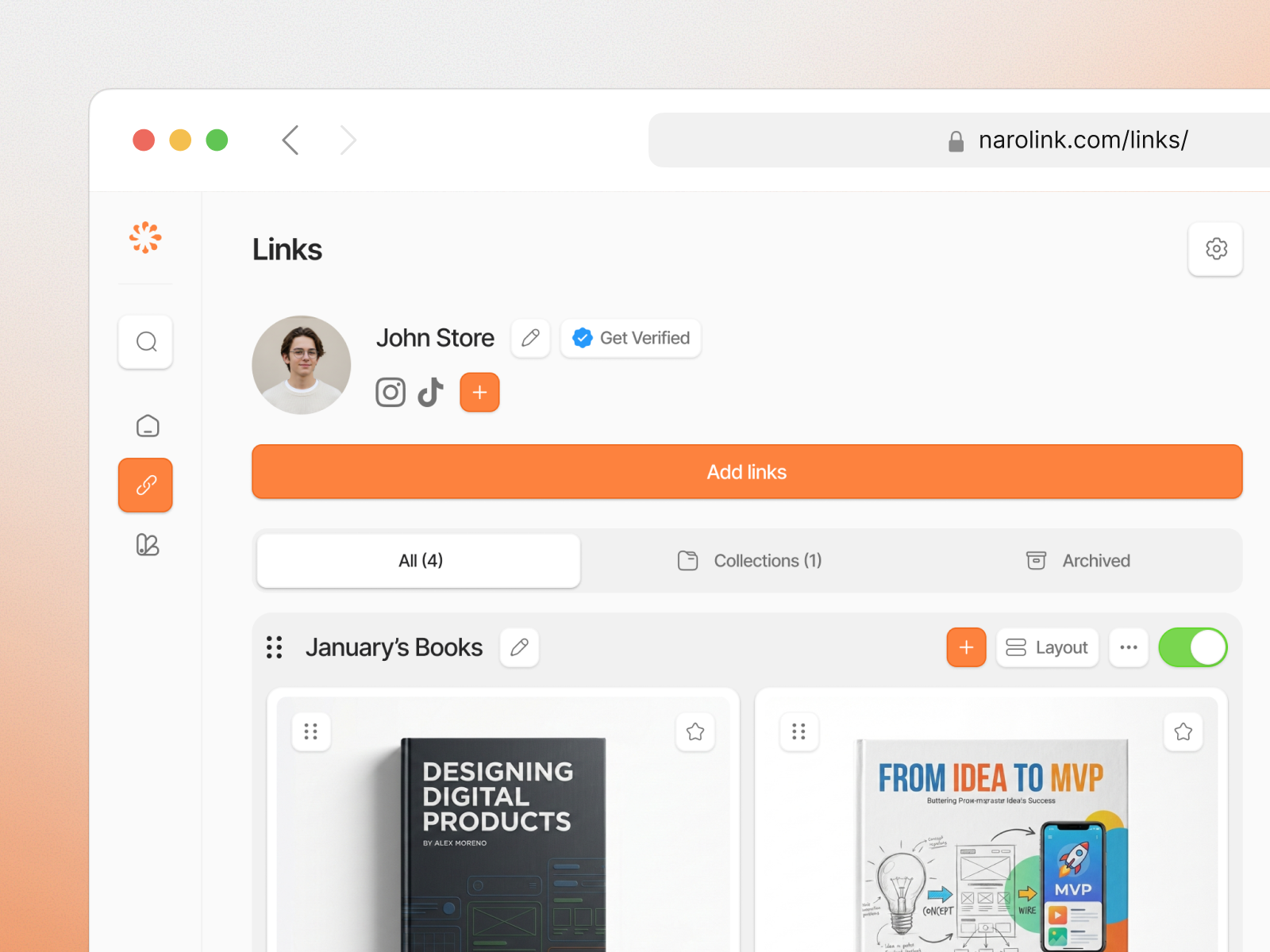 NaroLink ─ Link-In-Bio Platform 3d design agency branding case study gradient link in bio logo design minimalist minimalist design mobile design mockup responsive saas saas dashboard ui ui animation ui dashboard ui interaction uiux web design