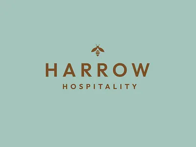 Harrow Hospitality Logo Design bee branding design geometric gold graphic design green hospitality icon illustration logo mark mint symbol vector wordmark