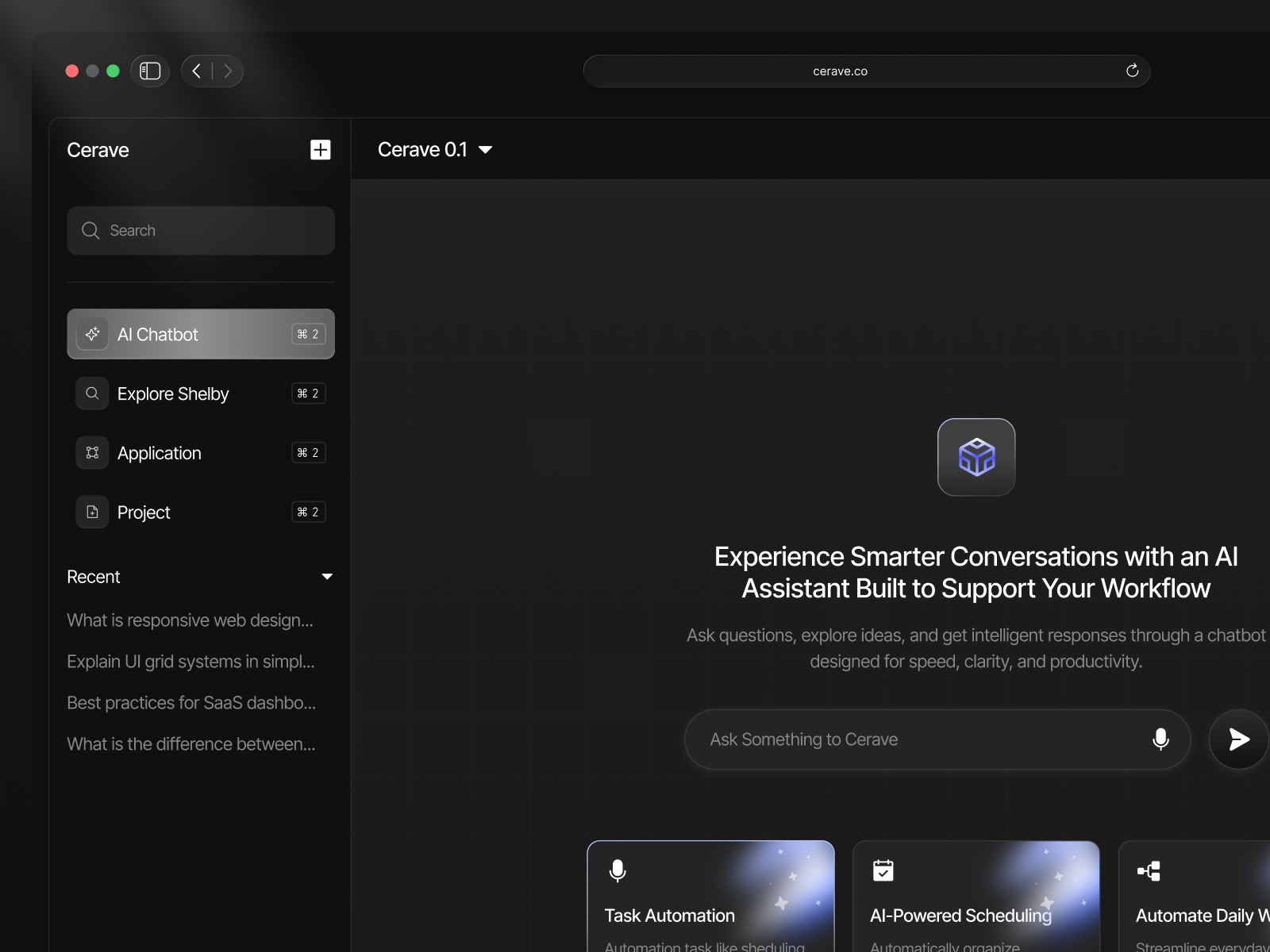 Cerave - AI Chatbot ai artificial intelegene bot branding chat chatbot clean cool darkmode dashboard design illustration logo ui uiux ux webapp