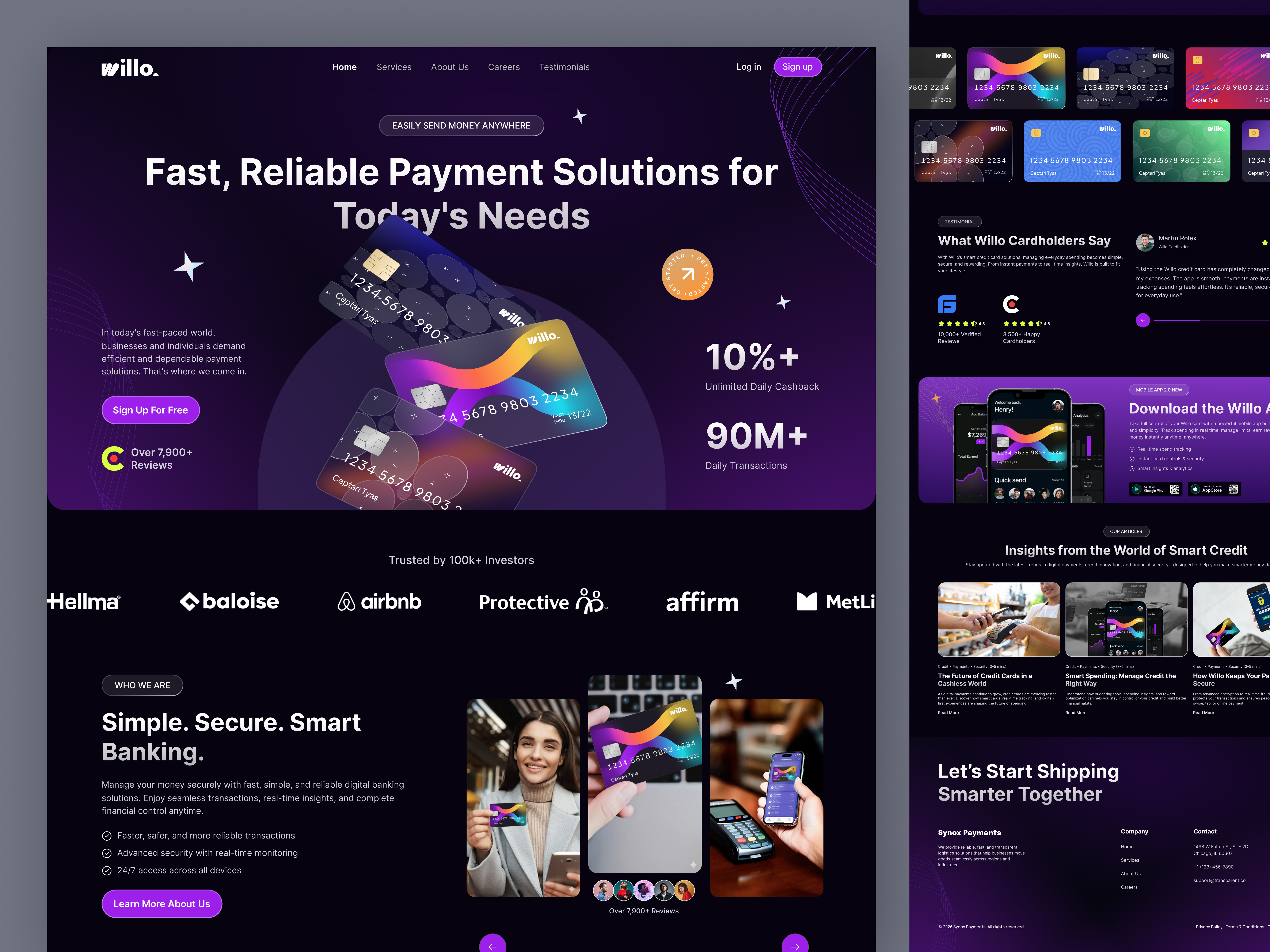 Willo. Finance - Credit card landing page design 🔥 banking digital banking finance landing page financial financial service fintech fintech website design investment landing page modern payment saas saas website transactions ui user experience ux wealth web design web template