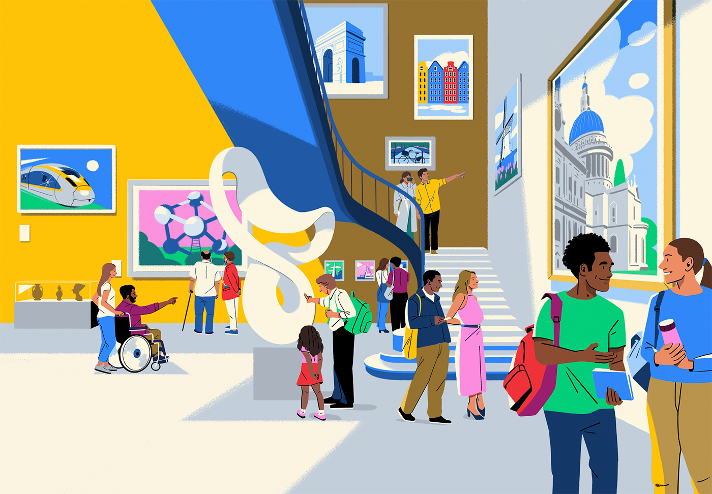 Eurostar 2 for 1 ambiant character design eurostar exhibition fagostudio illustration museum people texture train