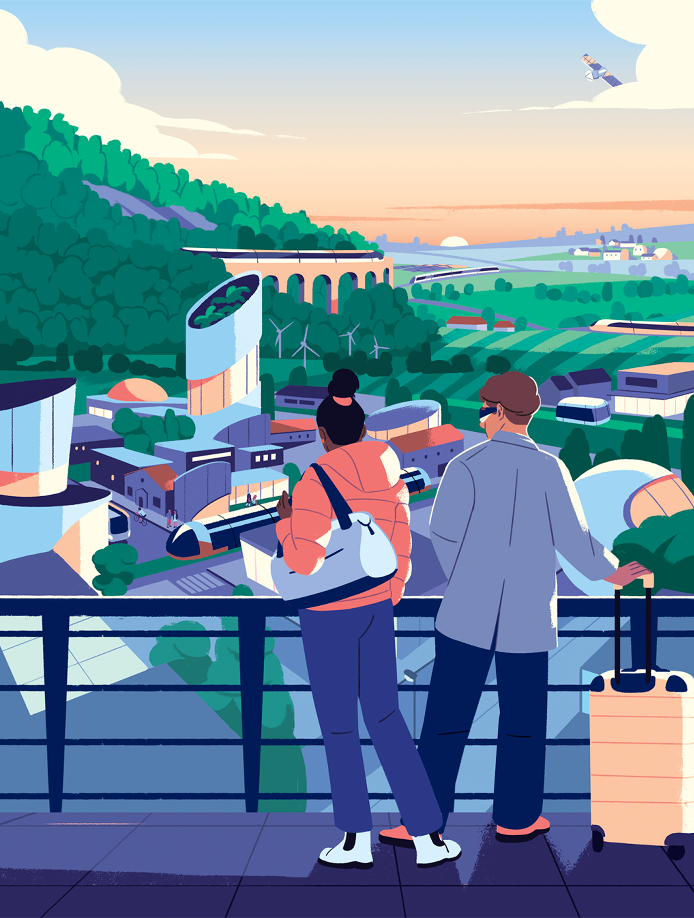 TGV Cover magazine ambiant character cover design editorial fagostudio illustration landscape magazine people texture train