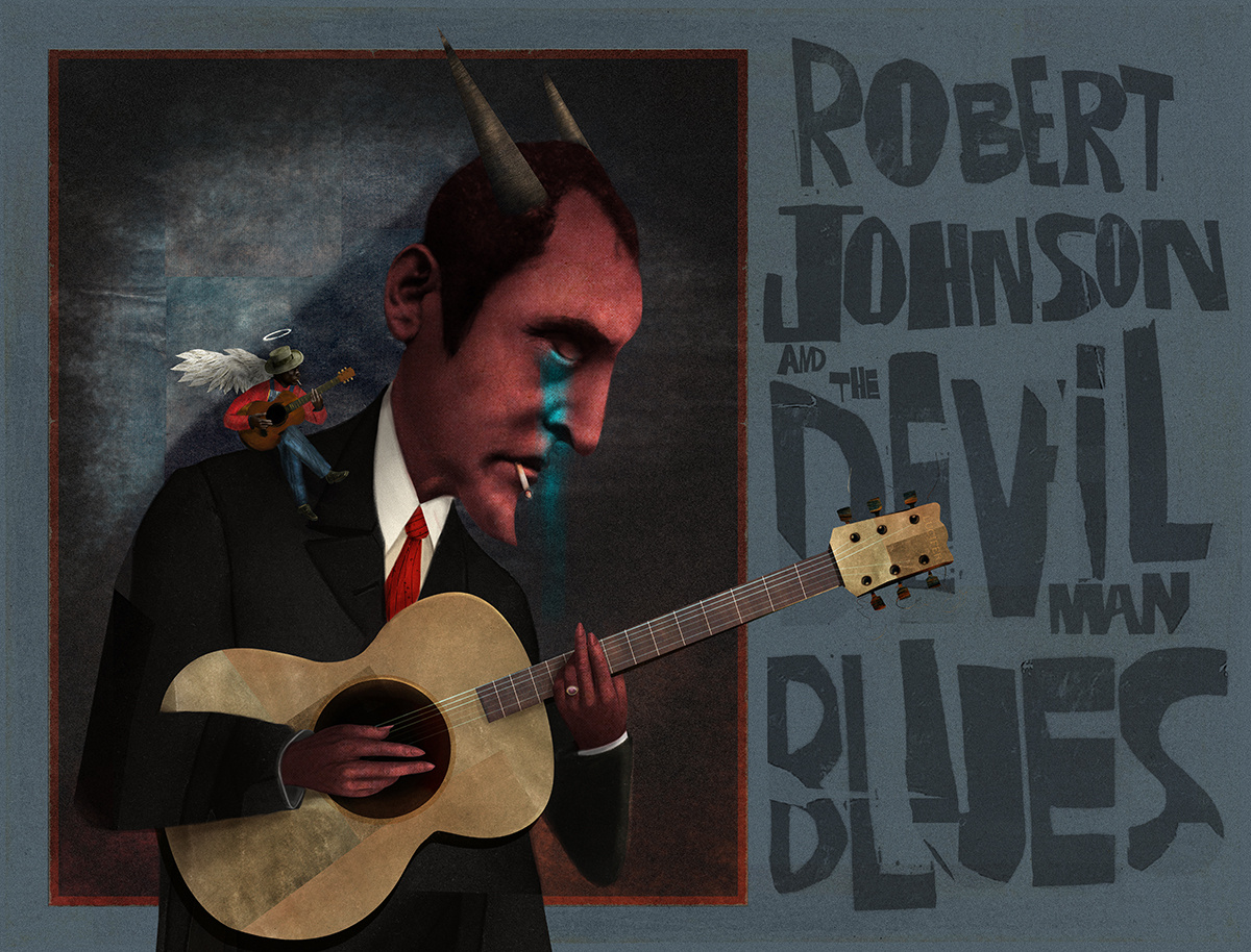 Robert Johnson & The Devil Man Blues blues book illustration conceptual devil digital editoral editorialillustration folklore illustration music soul