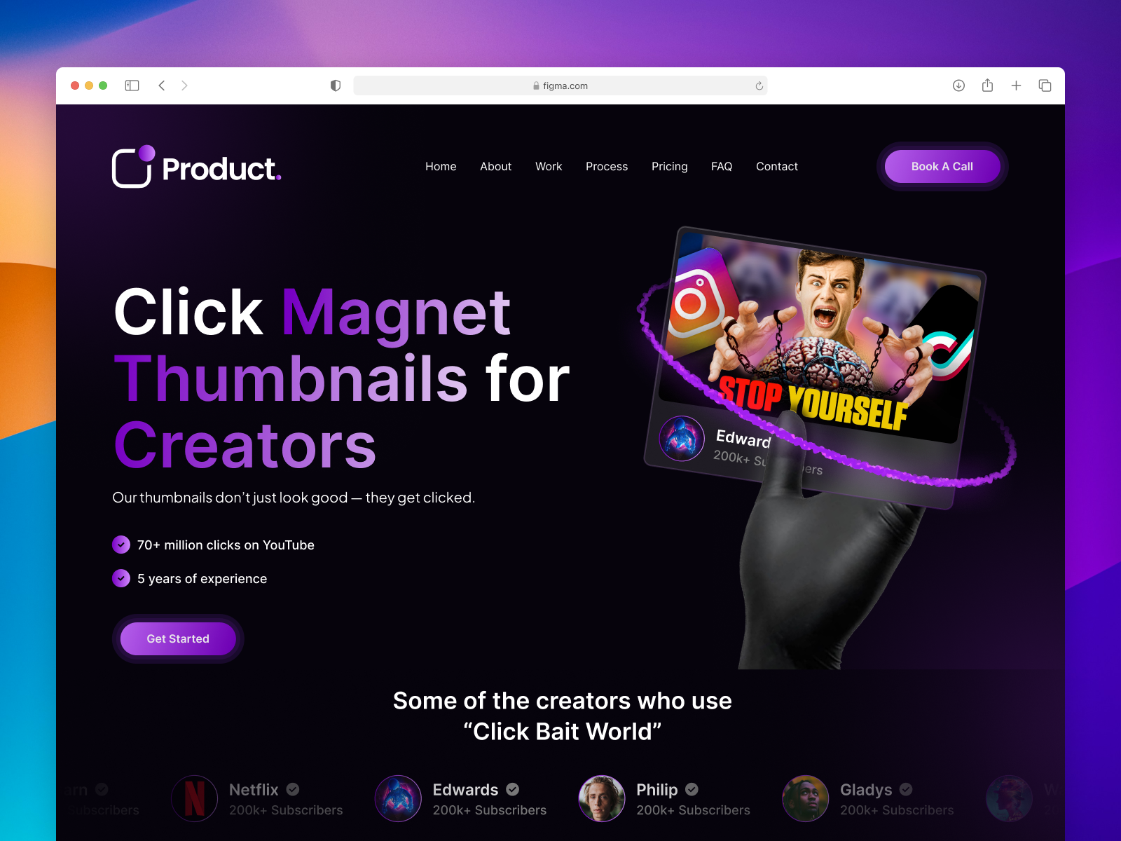 Creator Portfolio Landing Page UI — Thumbnail Service creator figma graphic design landing page portfolio ui user interface ux web website