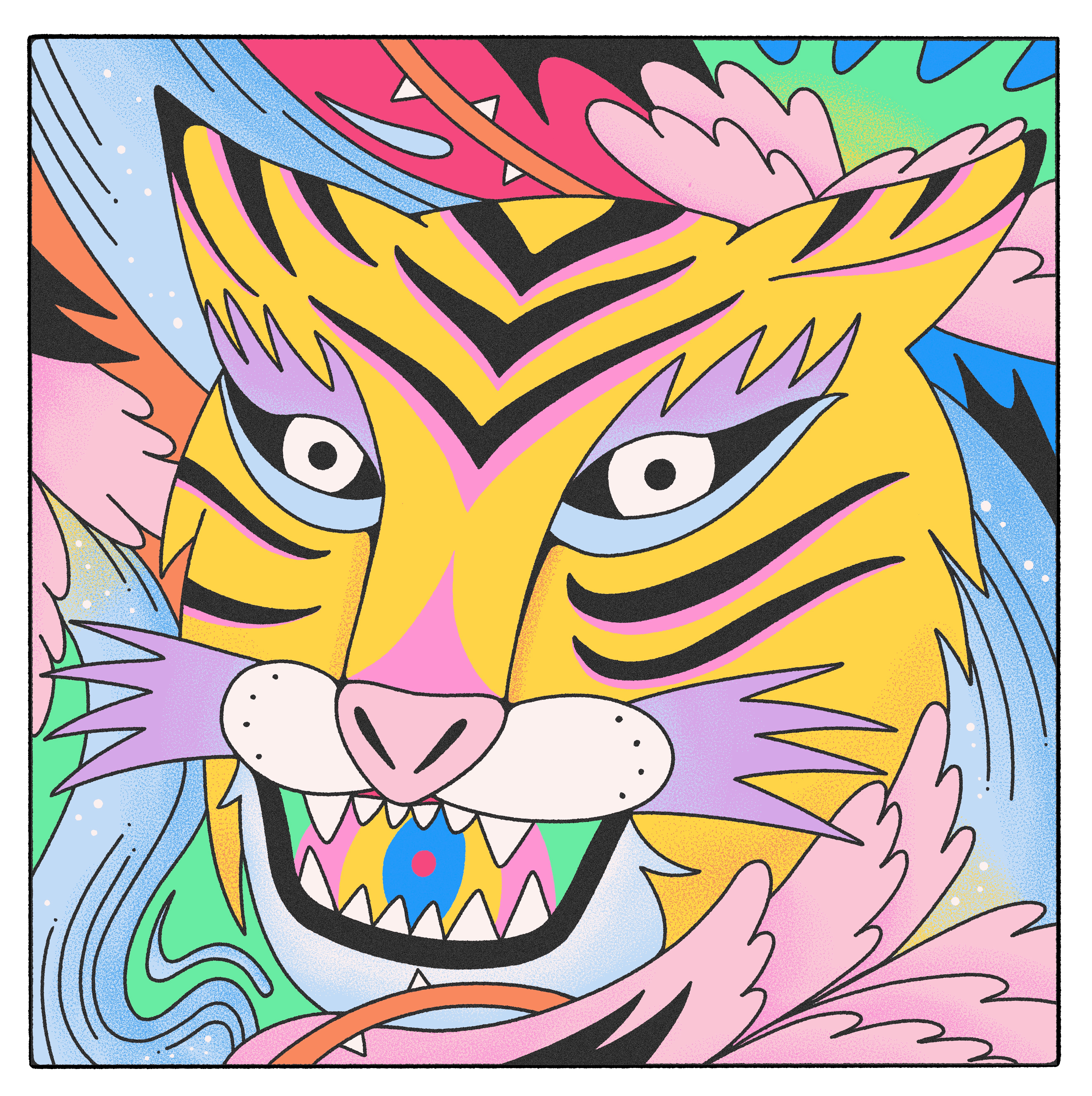 Water tiger character design illustration personal pyschodelic tiger