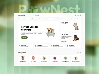PawNest – Pet Ecommerce Website UI 🐶🐱 animation cleandesign cleanui design dribbble dribbbledesign e commerce landing page e commerce ui e commerce website ecommercedesign landing page design landingpage modern ui petstore ui uidesign uiux uxdesign webdesign websiteui