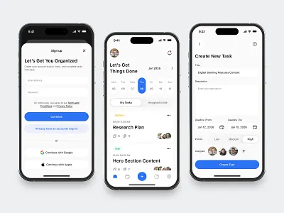 Task Management Mobile App app calendar clean create design edit fireart list login page screen task ui ux