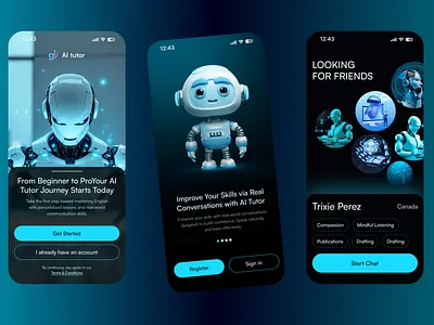 AI Futuristic Education App – Onboarding ai education app app ui design brand identity brand ui branding education app learning app logo design mobile app ui onboarding screen product design ui design ux design visual identity