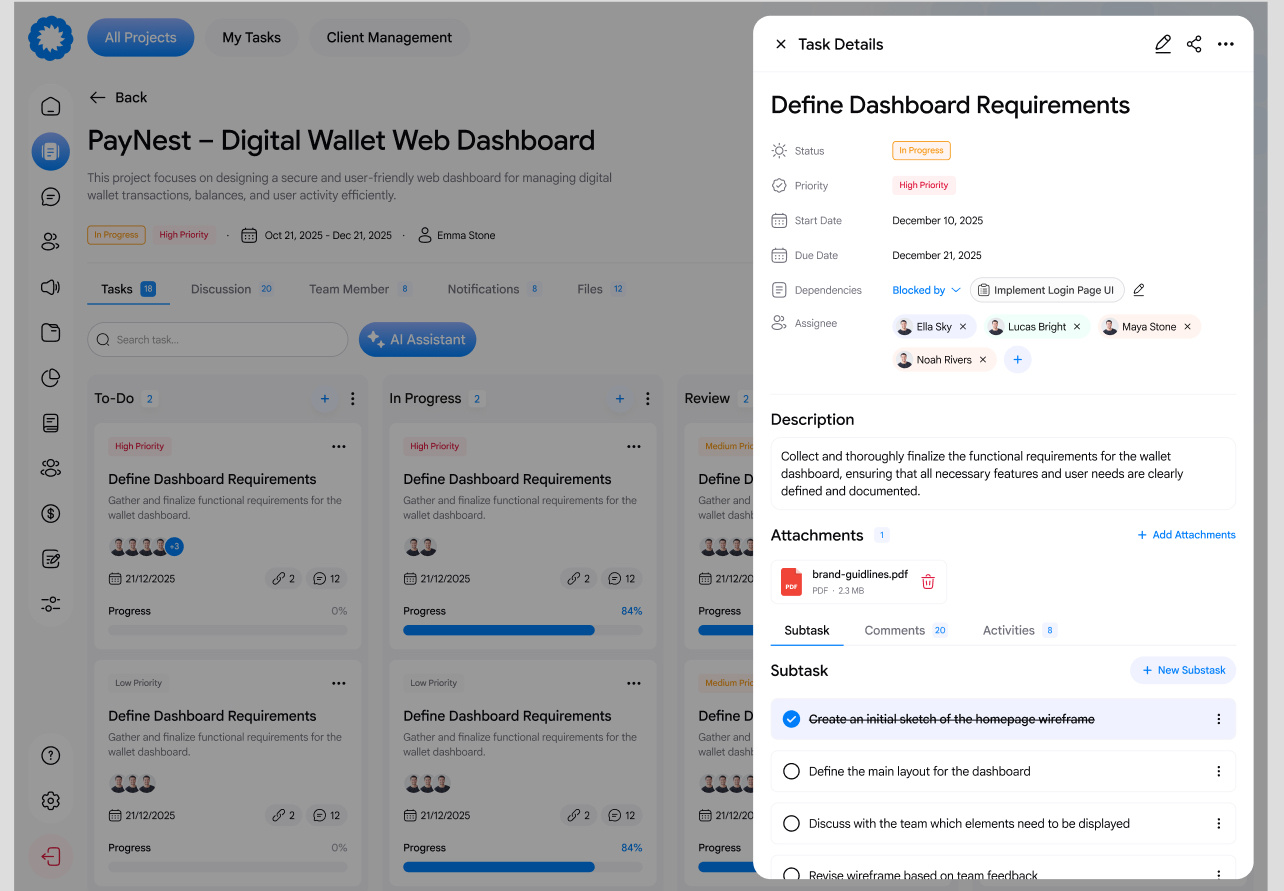 Example of Project Management Software Design UI/UX