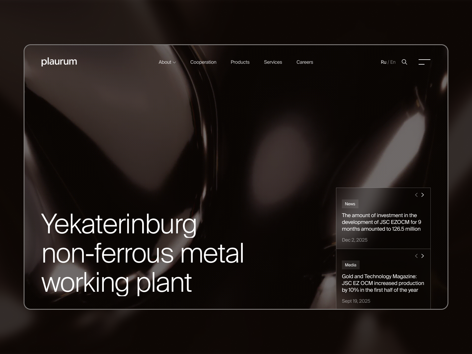 Plaurum | Metal Processing Plant Website animation corporate website design figma liquid metal manufacture metal metal work plant ui uxui web design website