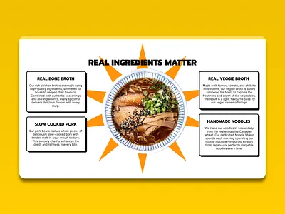 Crafty Ramen Website Food Benefits Highlights Section Landing benefits bonus branding bright design energetic food fun highlights ingredients landing landing page product ui ux visual identity web design website why yellow