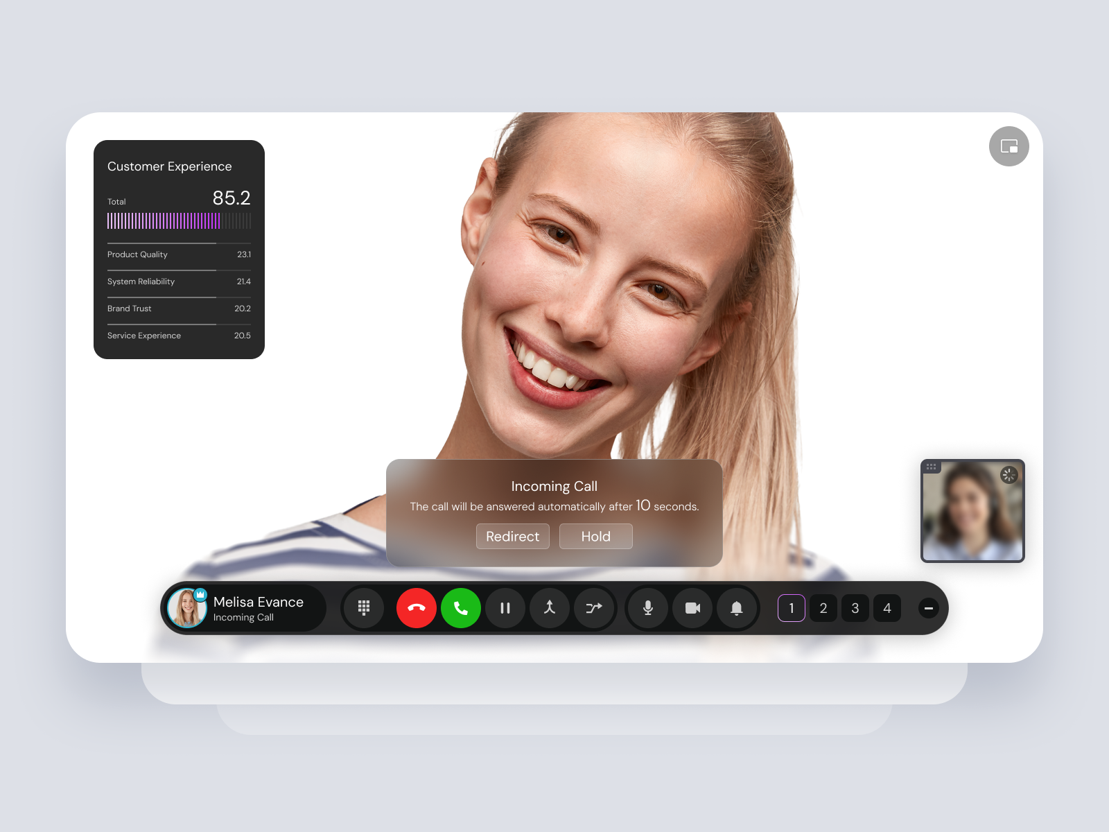 Operator Control Panel blur call center call management card desktop app operator dashboard rating ui ux video call video conferencing voip web zoom