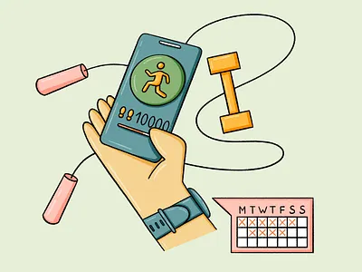 Fitness tracker 2d abstract app cartoon editorial exercise fitness fitness tracker habit health illustration procreate run running smart watch smartphone sport walking week wellbeing