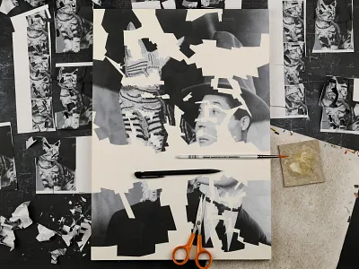 Work in progress collage dribbble illustration paper portrait studio