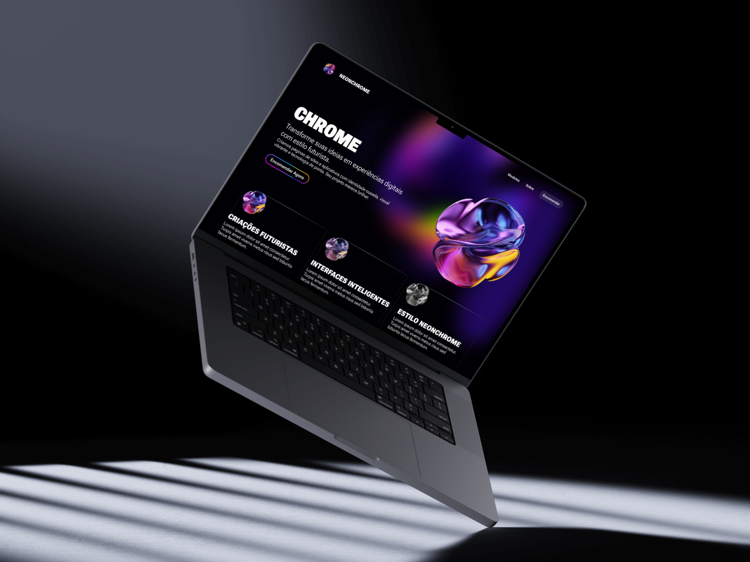 Landing Page- Neon CHROME chrometype experience figma futuristic graphic design landing page prototype página incial ui ui design web design