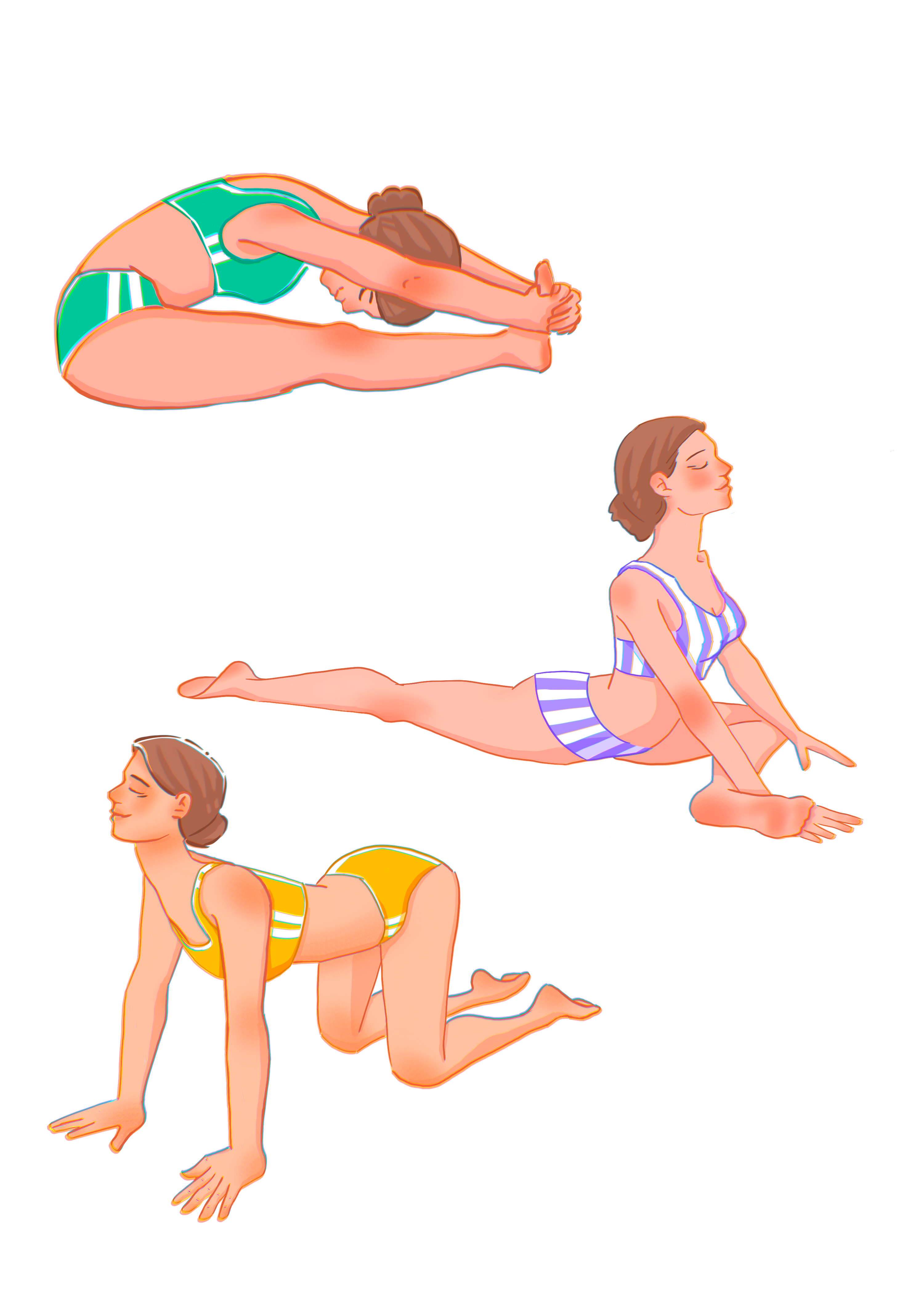 Stretching positions anathomy body calm character female girl health illustration meditate pilates procreate skin stratching wellbeing woman yoga