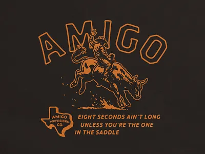 Eight Seconds | Amigo Provisions Co. amigo bull bull riding cowboy cowboys horns illustration outdoors retro rodeo texas tx vintage western
