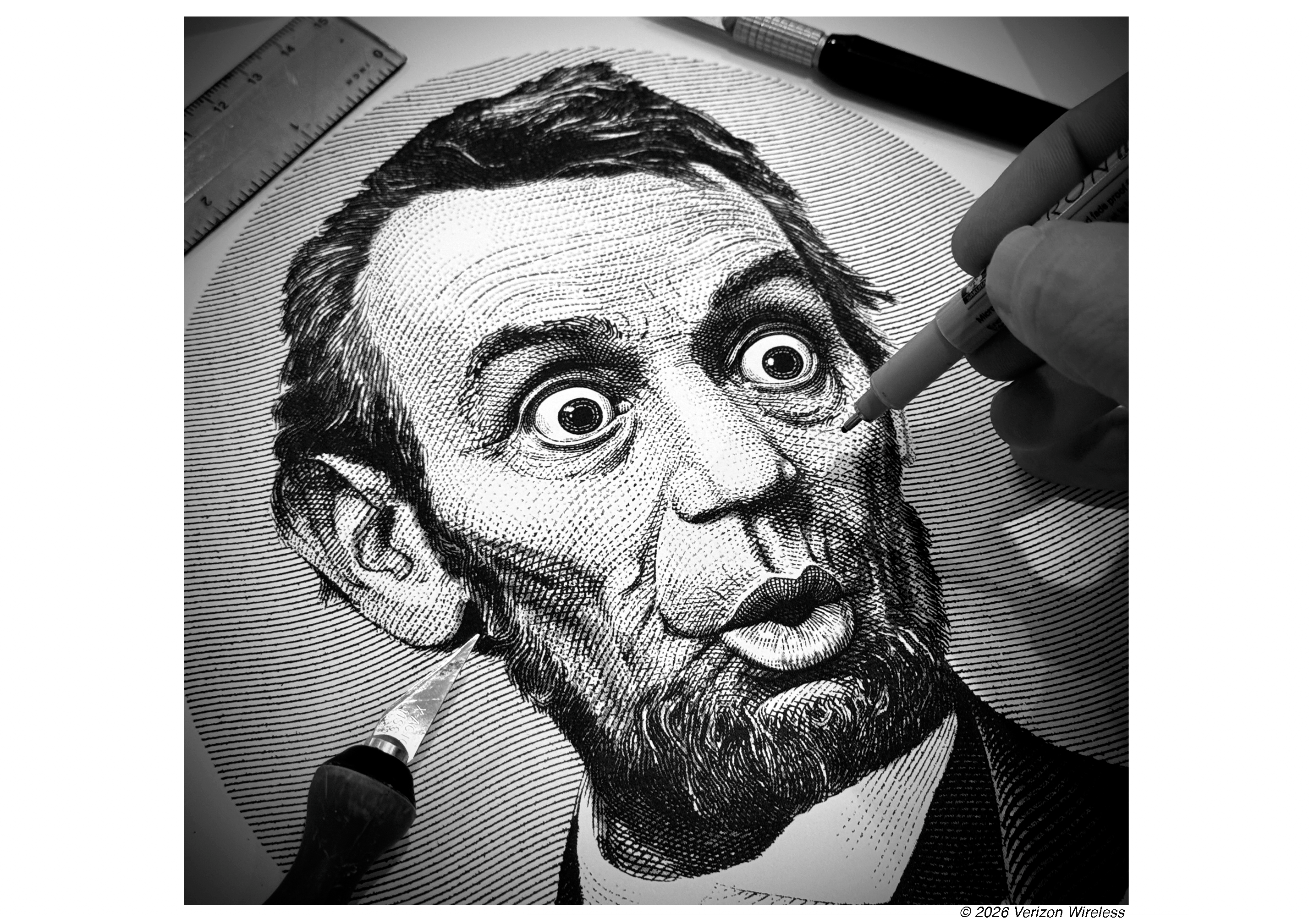 Verizon's Billboard Ads Illustrated by Steven Noble artwork branding engraving etching illustration line art portrait portraits portraiture scratchboard steven noble verizon woodcut