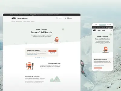 Seasonal ski rentals landing page design experience illustration landing page outdoor rentals ui ui design ux web design