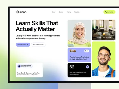 Sinao - Online Course Class Platform agency class course design digital education framer landing marketing online page platform schoold studio ui university webflow website