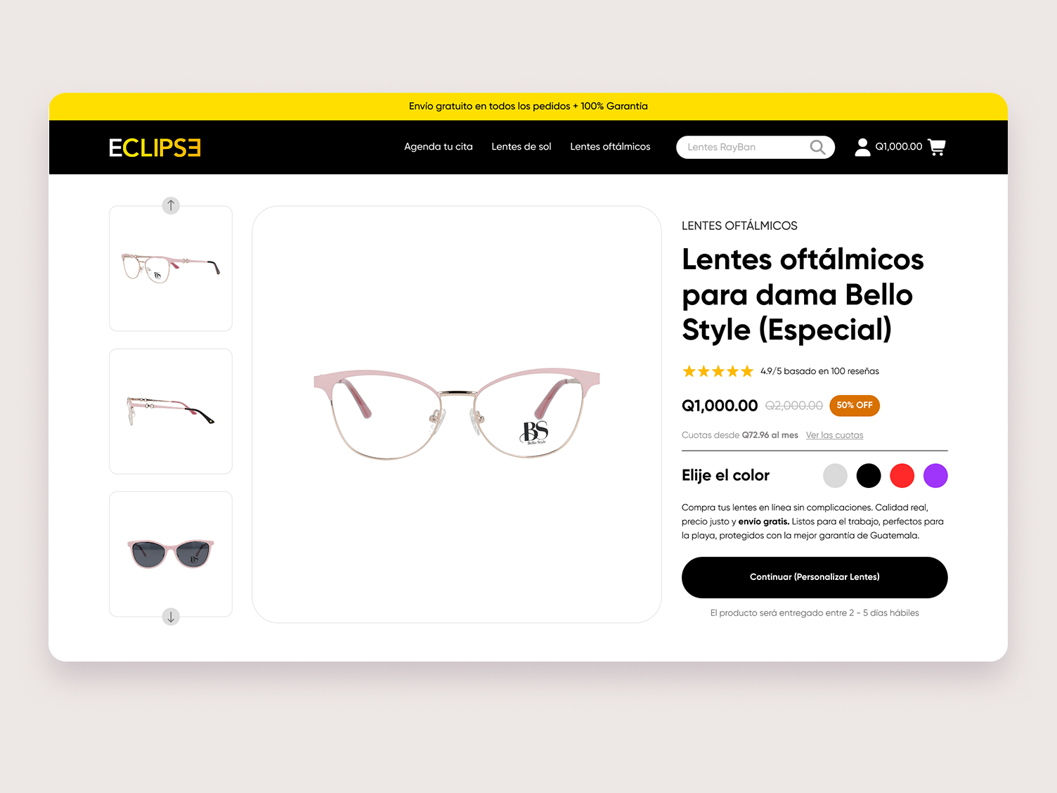 Eyewear Product Detail Page Design (PDP) for Ecommerce | UI/UX