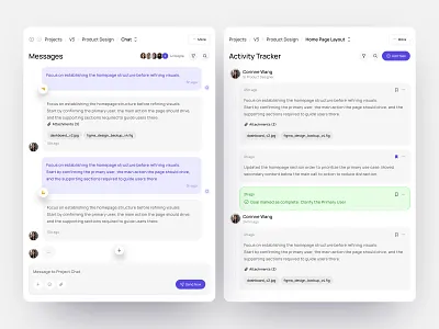Project Timeline & Activity Feed UI admin app b2b saas chat clean enterprise interaction internal tool pm product design productivity project management saas task timeline ui ui system ux web app webapp