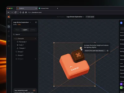 3D Builder Dashboard 3d builder dashboard 3d design dashboard 3d editor ui 3d interface 3d workspace ai assisted design cansaas clean creative tools ui dark ui dashboard design design system ui interface modern design product design saas ui ux visual editor