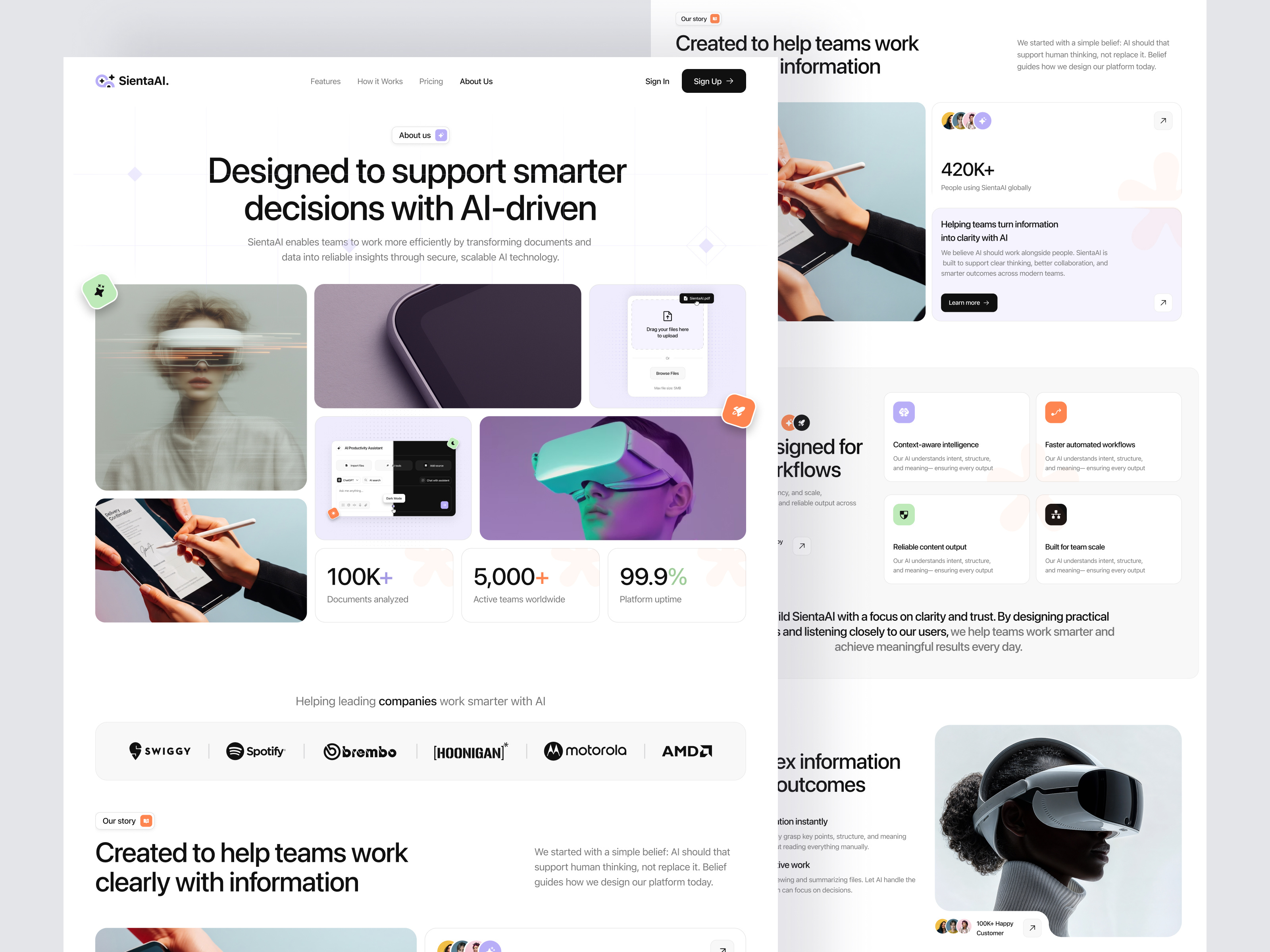 SientaAI - SaaS About Us Page about about us ai branding clean corporate fyp haki haki studio landingpage modern saas saas landingpage start up trending ui ux