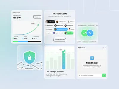 TaxMate: AI Tax Consultant - UI Illustration b2c clean ui dashboard design data design systems finance fintech glasmorphism illustration minimal payment product design saas saas illustration tax tax consultant ui design uix web app