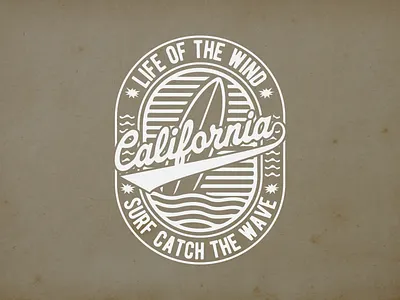 Retro-inspired California surfing logo beach california design emblem graphic graphic design illustration lifestyle logo ocean retro summer surf surfboard surfing typography vector vintage waves west coast