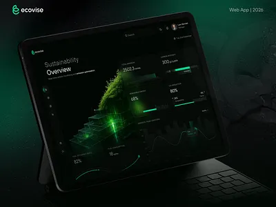 Ecovise-Modern Sustainability Platform Web App | ESG Dashboard ai dashboard carbon emissions clean ui design dark design eco eco system enviornmental esg dashboard green tech product design renewable saas ui sustainability dashboard sustainability platform sustainable design ui web app design web application design