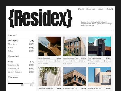 Residex - Real Estate Website agent apartment clean ui houses landing page property website real estate real estate website ui design uiux website website design