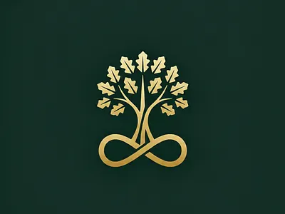 Infinite oak tree logo brand identity branding golden green icon infinite leaf leaves logo logo design logos luxury natural nature organic timeless trees vector