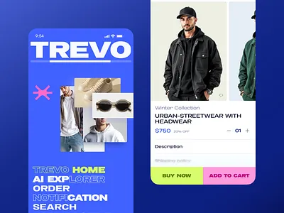 TREVO — AI Fashion App Product & Brand Shop Inner Screens ai powered app app ux brand shop ui checkout flow clean ui ecommerce app fashion app fashion ecommerce luxury app ui marketplace design mobile app ui modern mobile app panze panzestudio product page ui retail app shopping app startup app streetwear app ui ux design