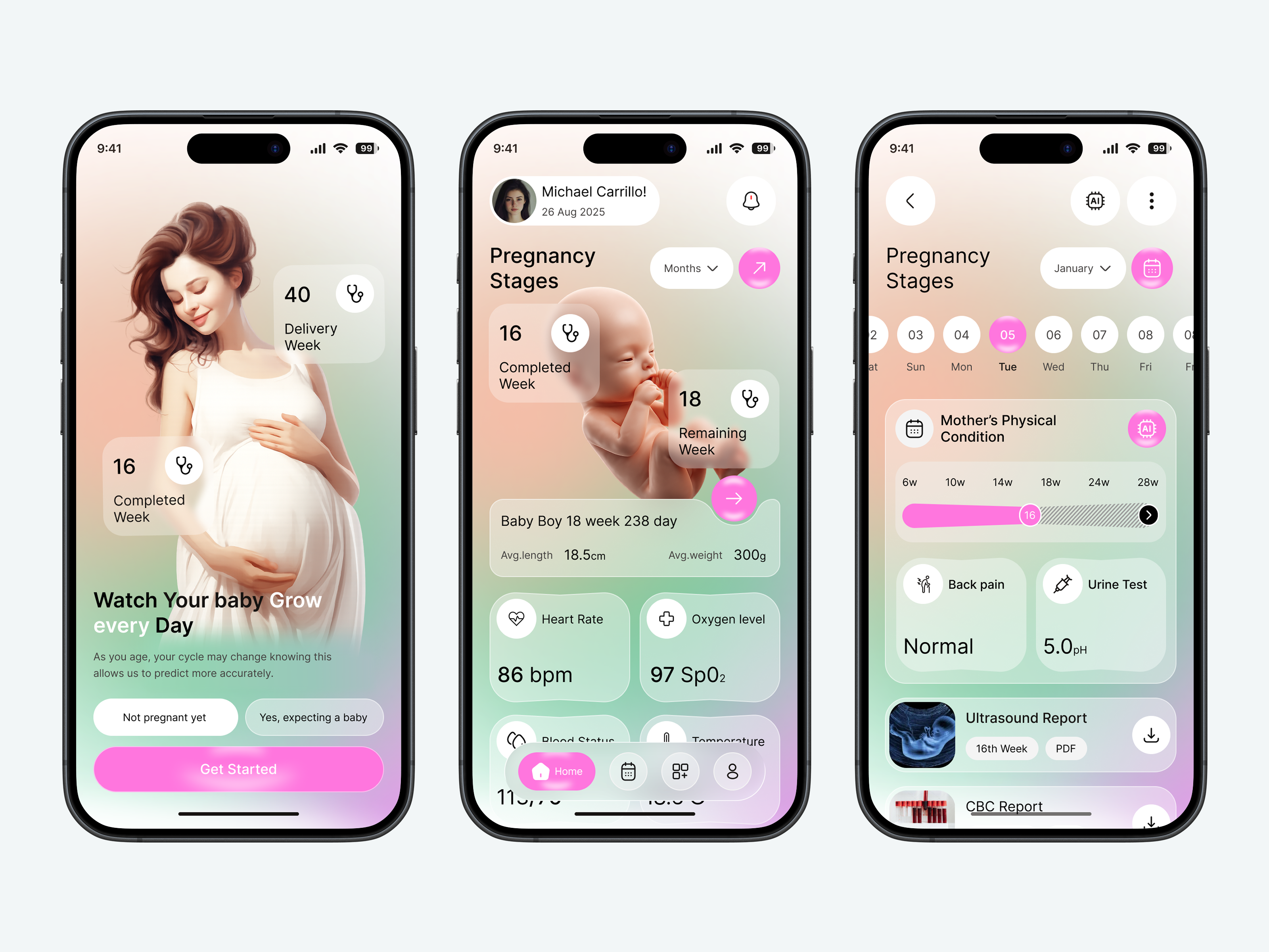 Pregnancy Tracker Mobile App app design baby countdown baby tracker courses health app healthcare maternity app medical app mobile app mobile ui pregnancy app pregnancy journey pregnancy planner pregnancy progress pregnancy tracker app tracker ui design ux design wellness app women health