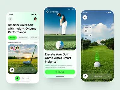 Modern Golf Tracker Mobile app app app design fitness tracking golf app golf club golf course golf training mobile app mobile app design performance analytics product design score shot tracking sports app ui ui design ux ux design
