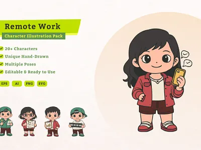 Remote Work Character Illustration app app illustration art cartoon character character illustration creative cute cute characters design digital flat graphic illustration people ui ui characters ux vector vector characters