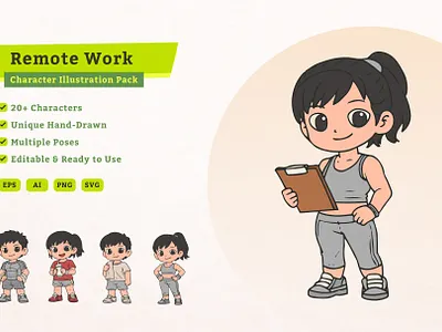 Fitness Training Character Illustration Set app app illustration art cartoon character character illustration chibi cute design digital flat graphic illustration kids kids characters people ui ui graphics vector vector pack