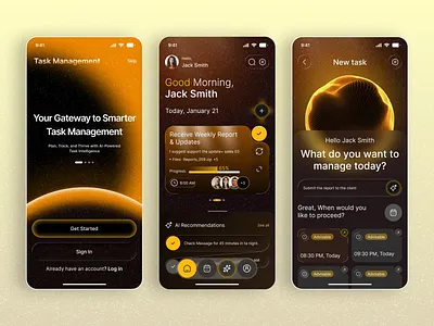 AI-Driven Task Planner Mobile App ai ai app ai assistant app ai task management app design dashboard design futuristic ui mobile app mobile app design product design productivity app saas design task management app task manager to do app ui design ui ux ux design workflow app workflow management