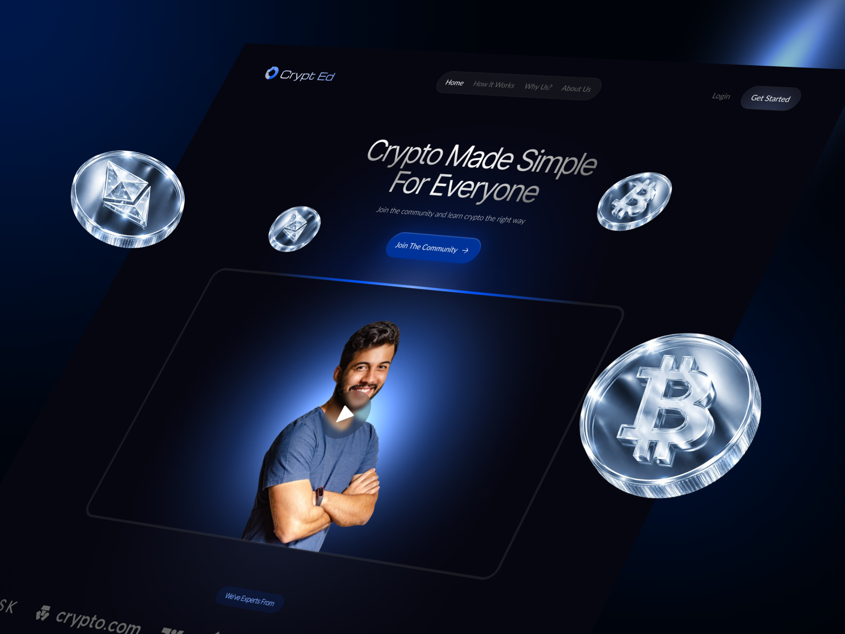 Crypt Ed – Crypto Education & Community Landing Page UI crypted crypto crypto design crypto landing page elearning elearning landing page figma design figma landing page framer design framer developer framer landing page hero hero design landing page landing page design ui web design web3 web3 website website design