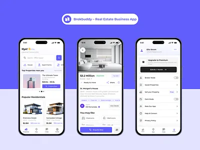 Brokbuddy – Real Estate Business App UI Kit business app ui clean app ui figma ui kit mobile app design property app design property listing app real estate app ui real estate marketplace ui ux design wrteam design