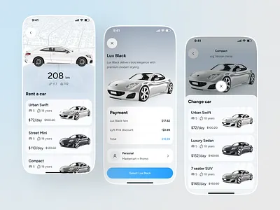 Urban Ride Sharing & Rentals App Design app design appuiux booking app car app car rental electric vehicles ios app design mobile app mobile app design mobile ui mobility app rental app rental service ride booking ride sharing trip planner urban mobility vehicle app